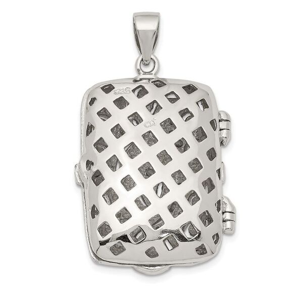Sterling Silver and CZ Geometric Design Rectangular Locket, 24mm - Picture 4 of 6